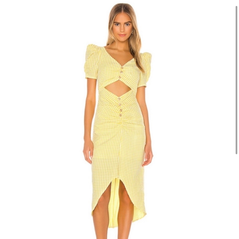 Song of Style Lena Midi Dress Gingham Yellow XS